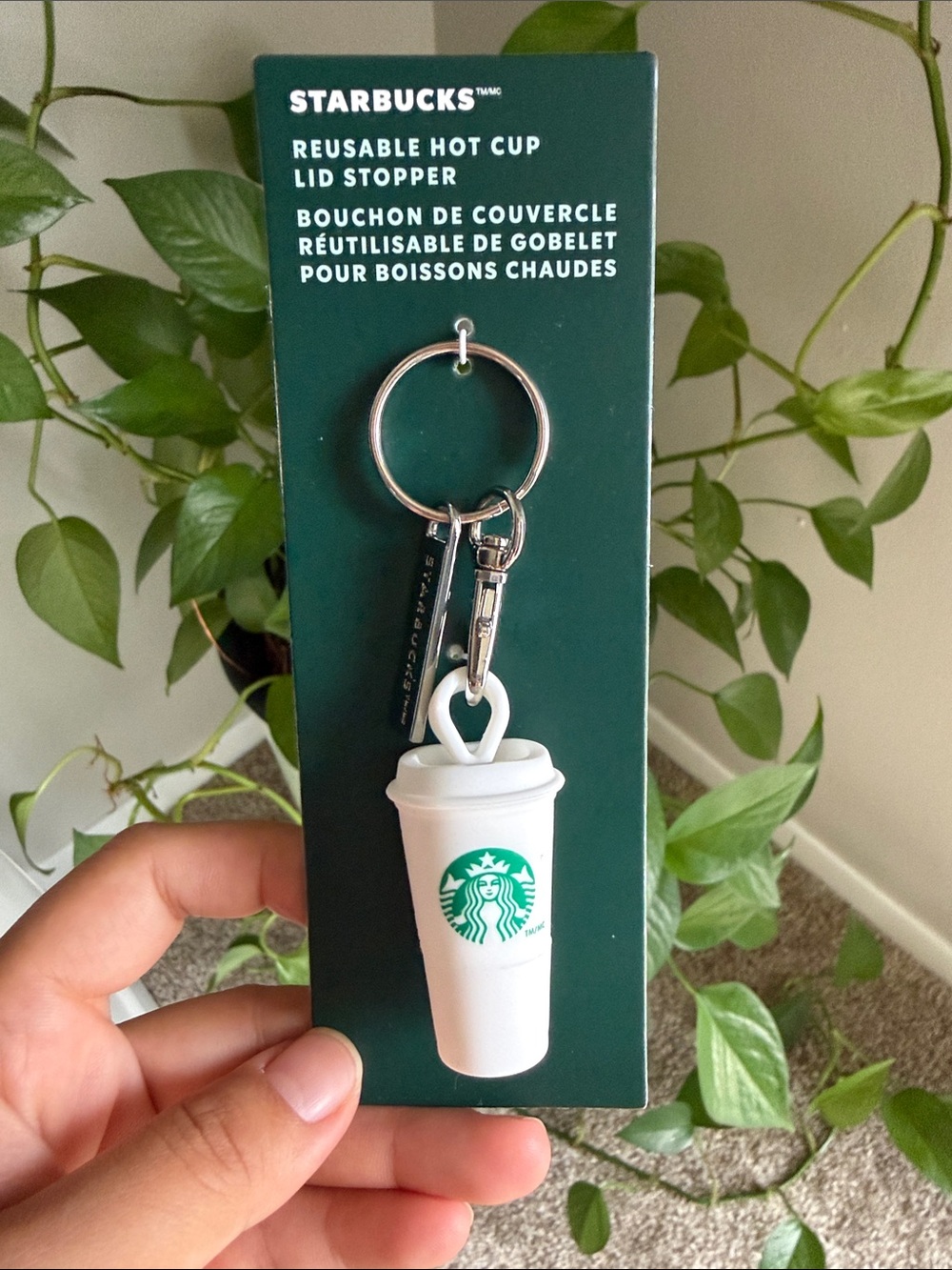 Starbucks White & Green Reusable Cup Keychain with Metal Ring